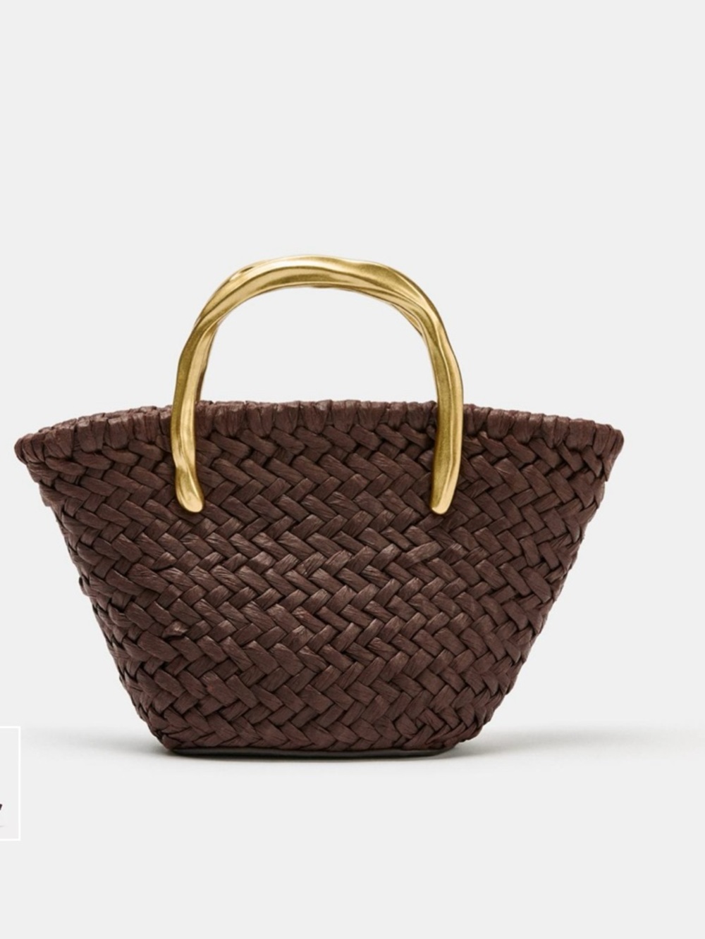 Zara Brown Woven Mini Bag with Gold Handles